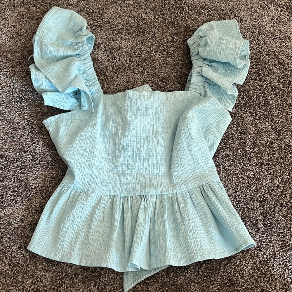 Francesca’s blue butterfly sleeve shirt